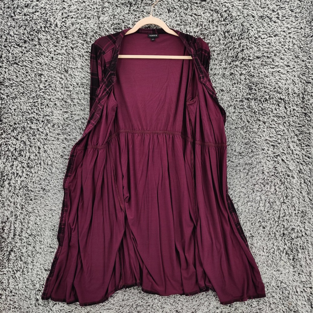 Torrid Women Grunge Dark Academia Plaid Shirt Dress 1X Purple Black Button Front - Picture 5 of 16